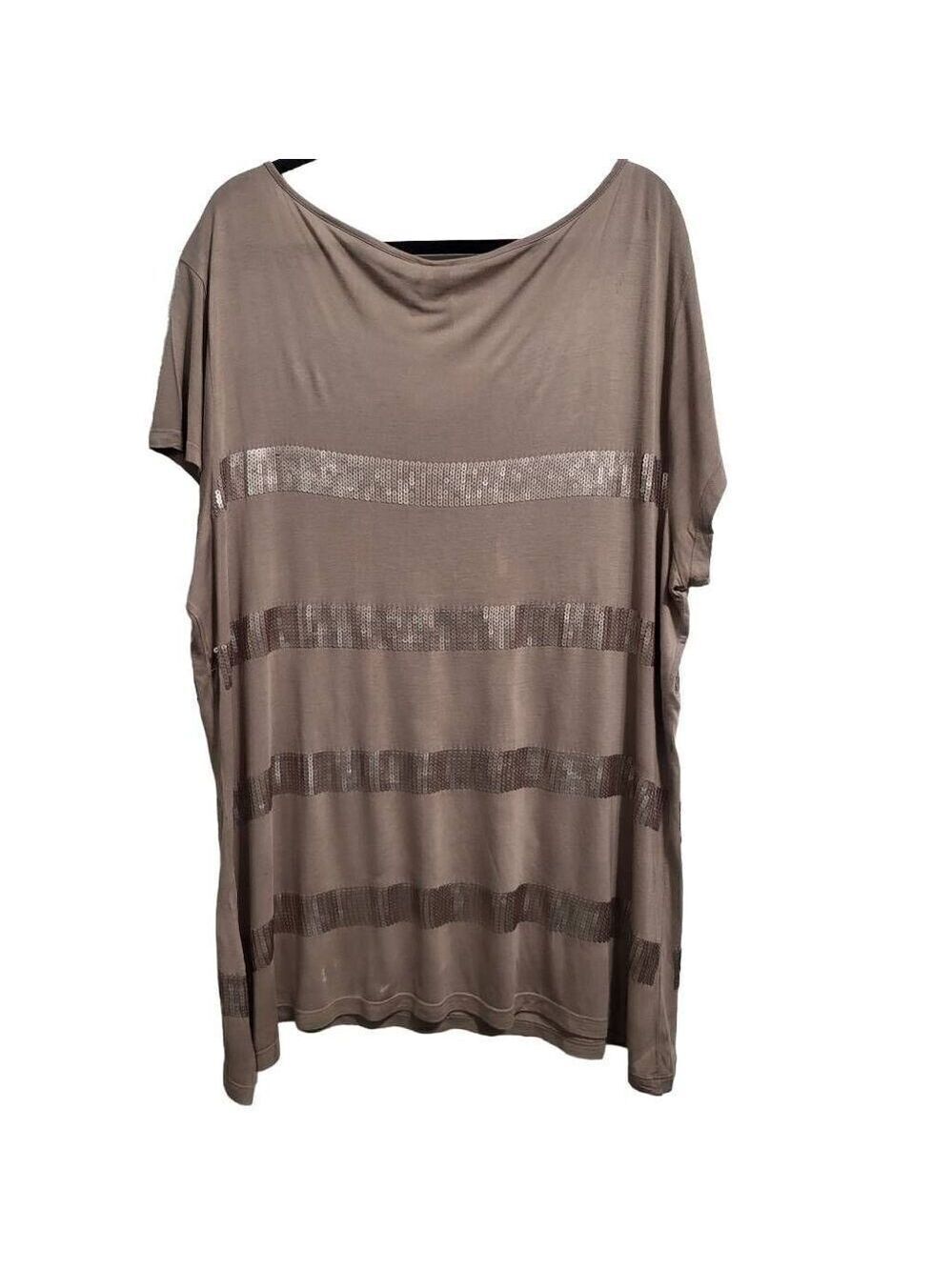 Kische Woman’s Smokey blush Sequins Stripes Short Sleeve Sz 2X